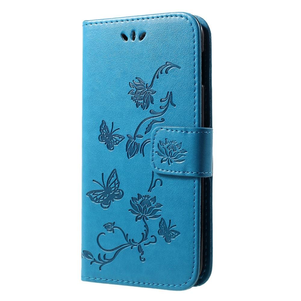 Samsung Galaxy S10e Leather Cover Imprinted Butterflies Blue