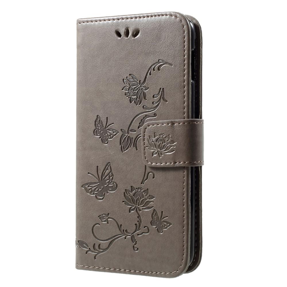 Samsung Galaxy S10e Leather Cover Imprinted Butterflies Grey