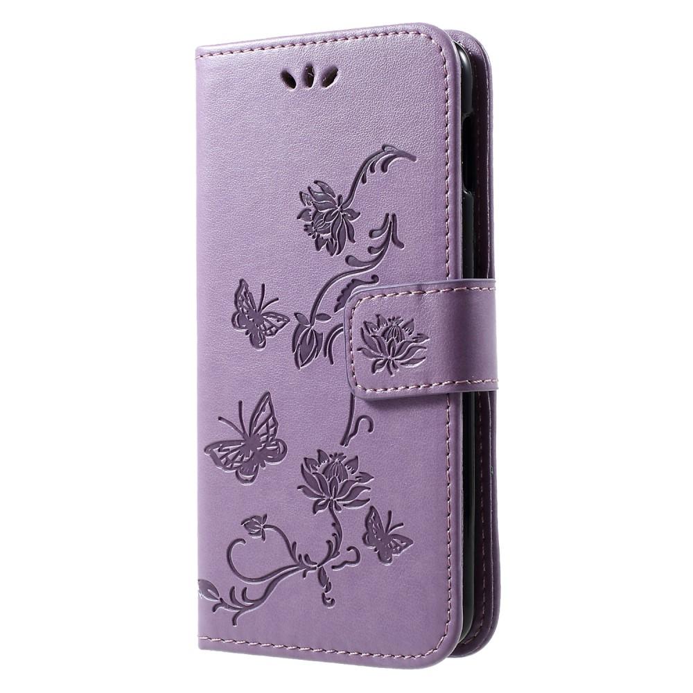 Samsung Galaxy S10e Leather Cover Imprinted Butterflies Purple