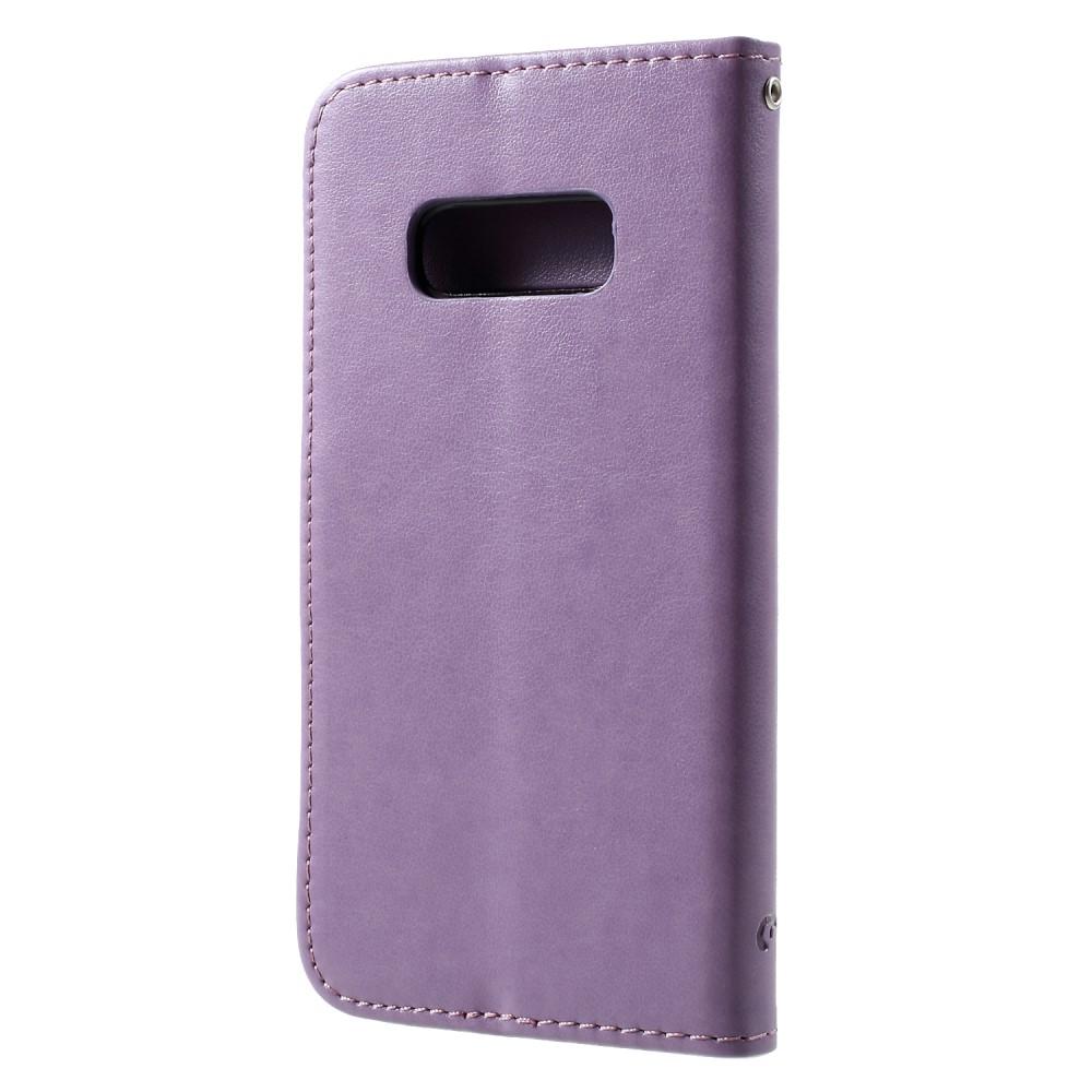 Samsung Galaxy S10e Leather Cover Imprinted Butterflies Purple