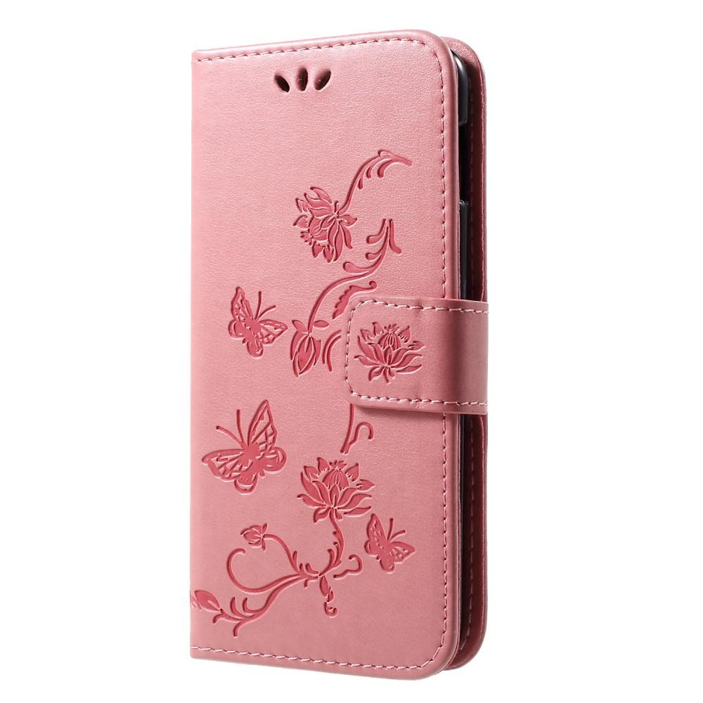 Samsung Galaxy S10e Leather Cover Imprinted Butterflies Pink