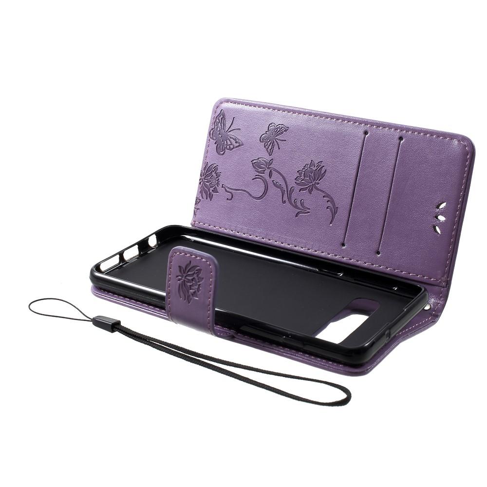 Samsung Galaxy S10 Plus Leather Cover Imprinted Butterflies Purple