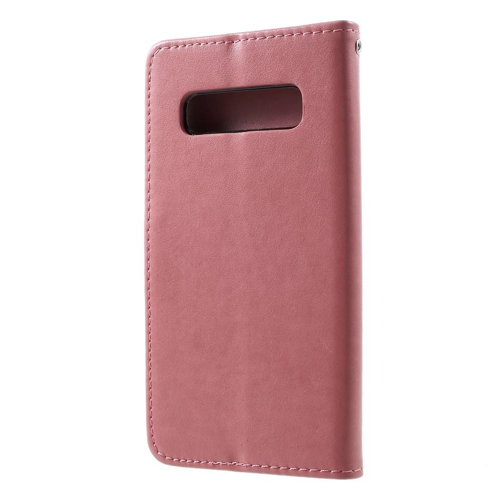 Samsung Galaxy S10 Plus Leather Cover Imprinted Butterflies Pink