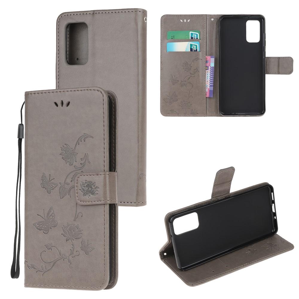 Samsung Galaxy S20 Leather Cover Imprinted Butterflies Grey