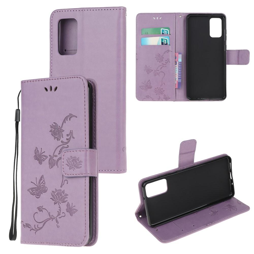 Samsung Galaxy S20 Leather Cover Imprinted Butterflies Purple