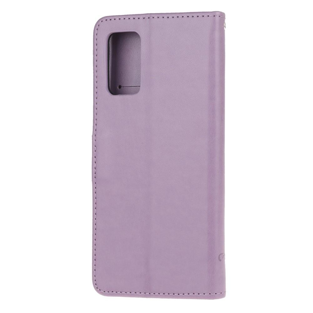 Samsung Galaxy S20 Leather Cover Imprinted Butterflies Purple