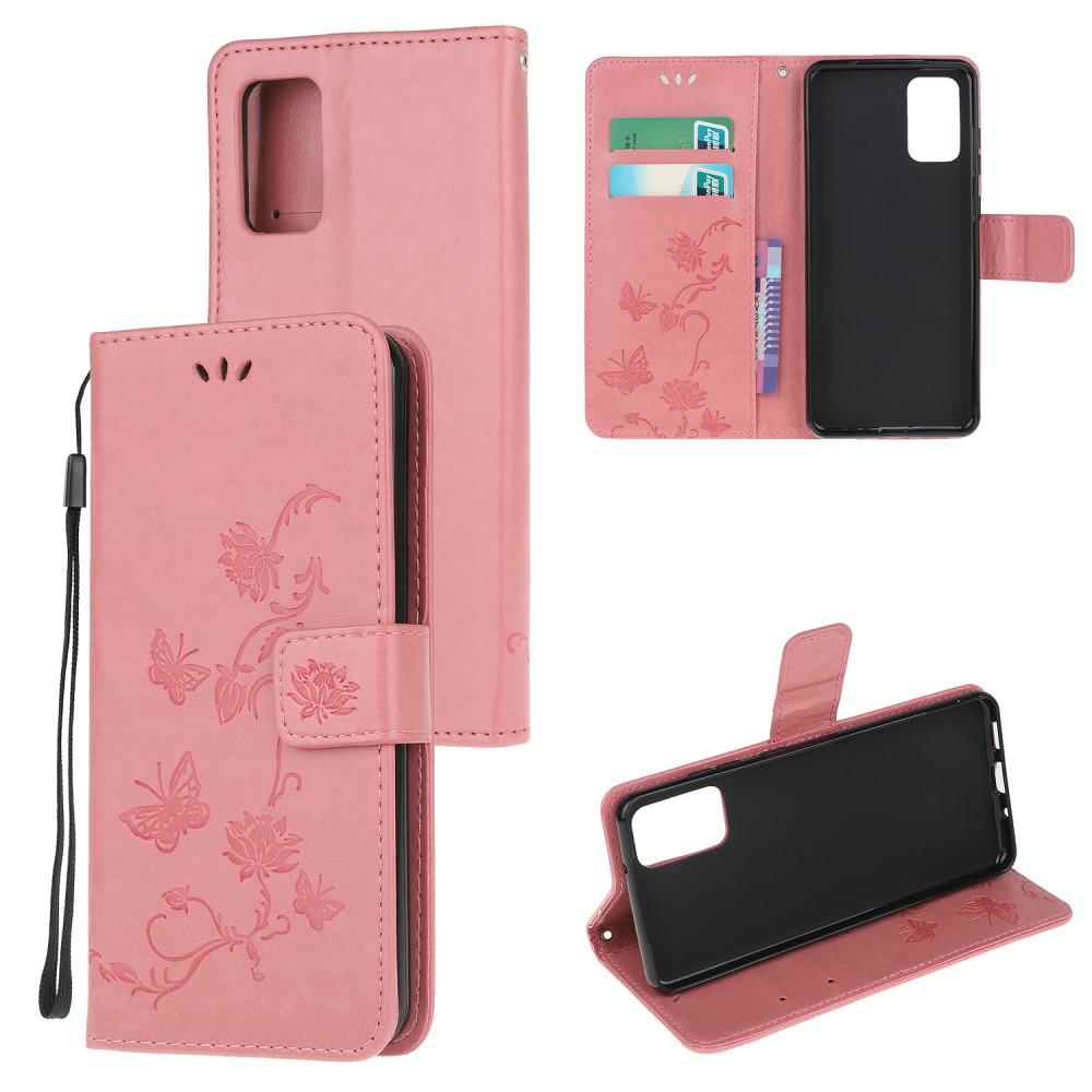 Samsung Galaxy S20 Leather Cover Imprinted Butterflies Pink