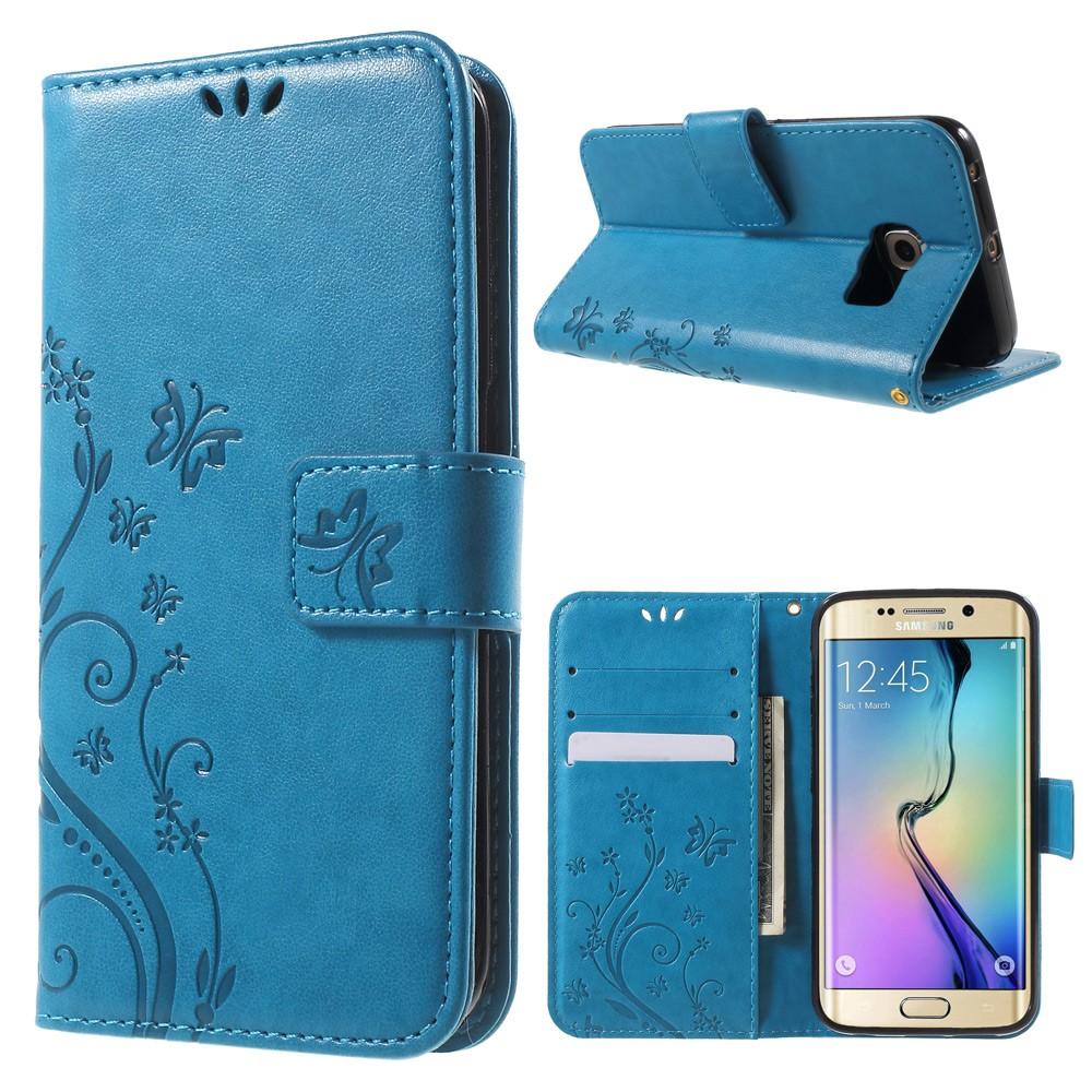 Samsung Galaxy S6 Edge Leather Cover Imprinted Butterflies Blue