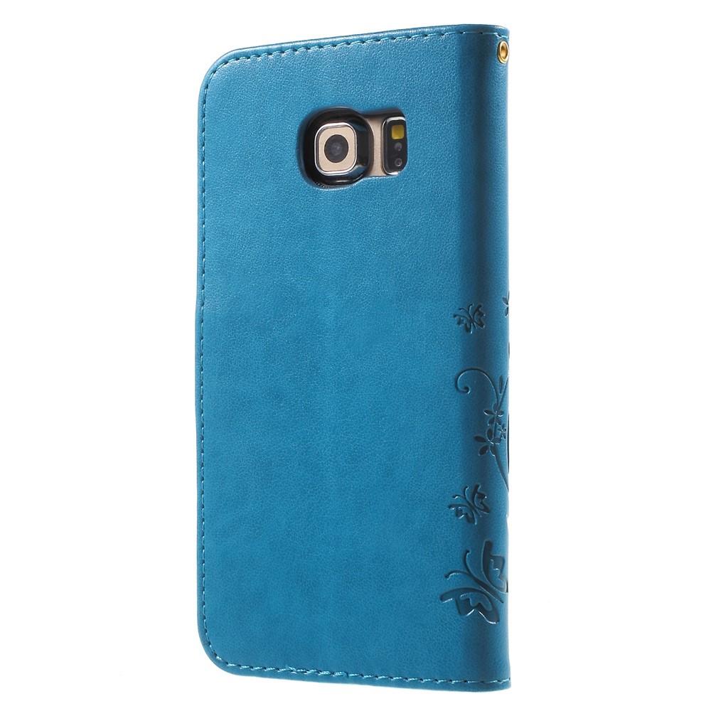 Samsung Galaxy S6 Edge Leather Cover Imprinted Butterflies Blue