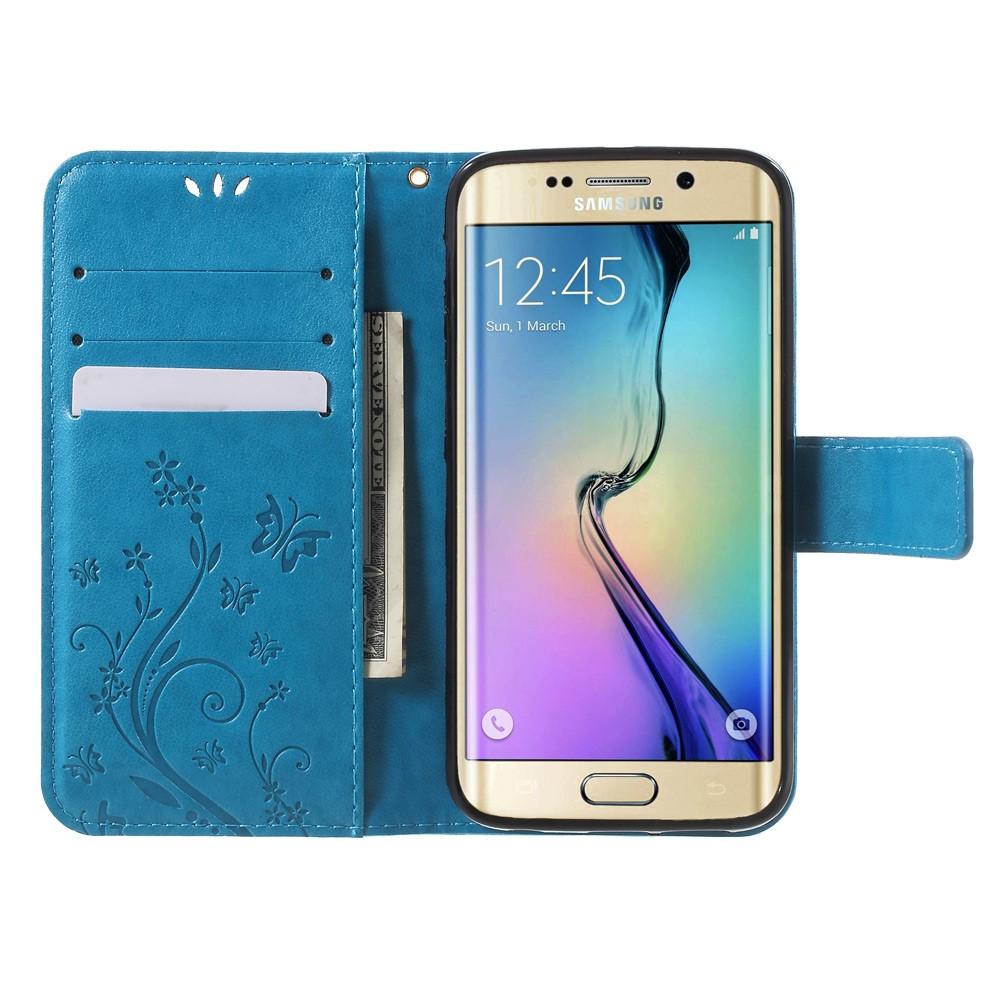 Samsung Galaxy S6 Edge Leather Cover Imprinted Butterflies Blue