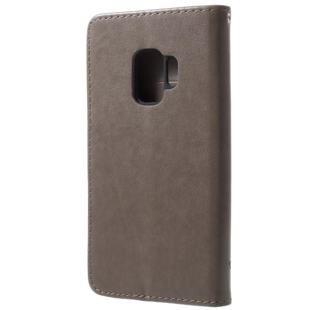 Samsung Galaxy S9 Leather Cover Imprinted Butterflies Grey