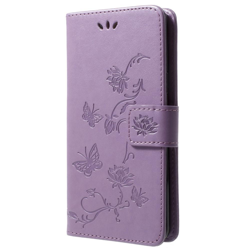 Samsung Galaxy S9 Leather Cover Imprinted Butterflies Purple