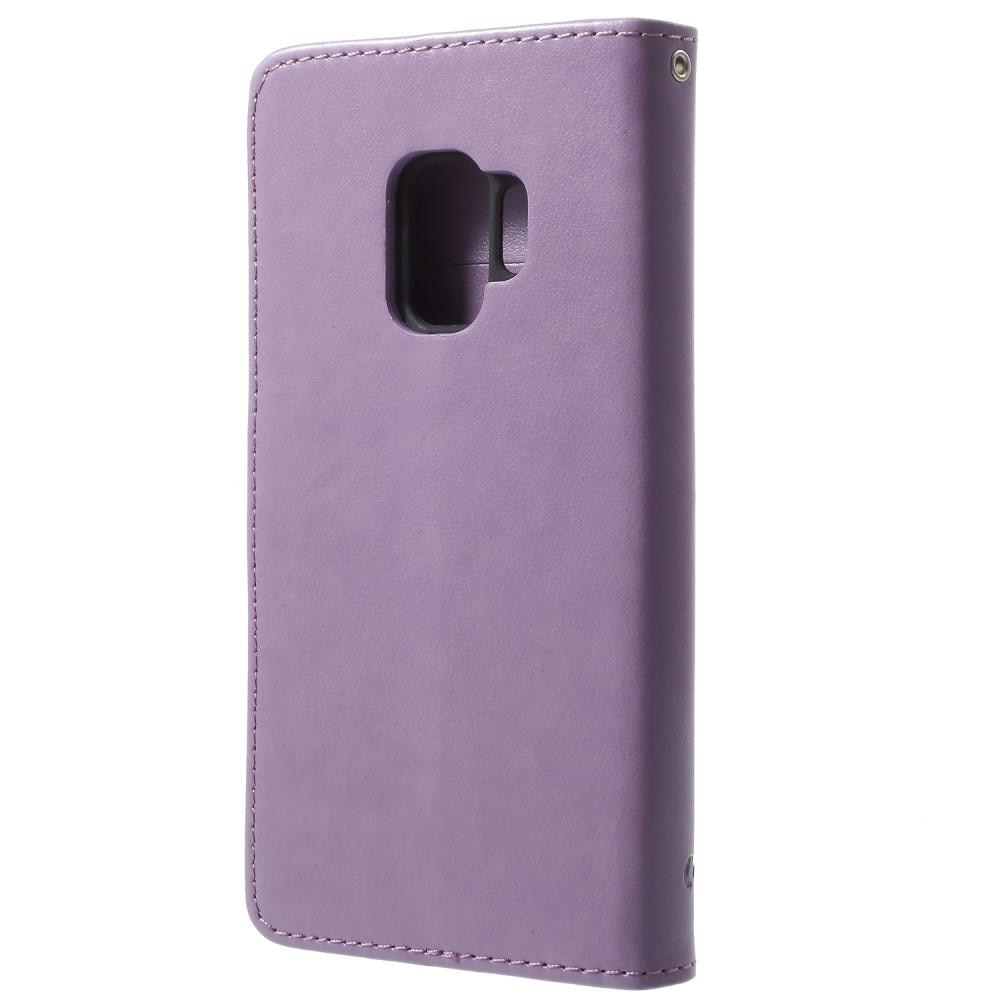 Samsung Galaxy S9 Leather Cover Imprinted Butterflies Purple