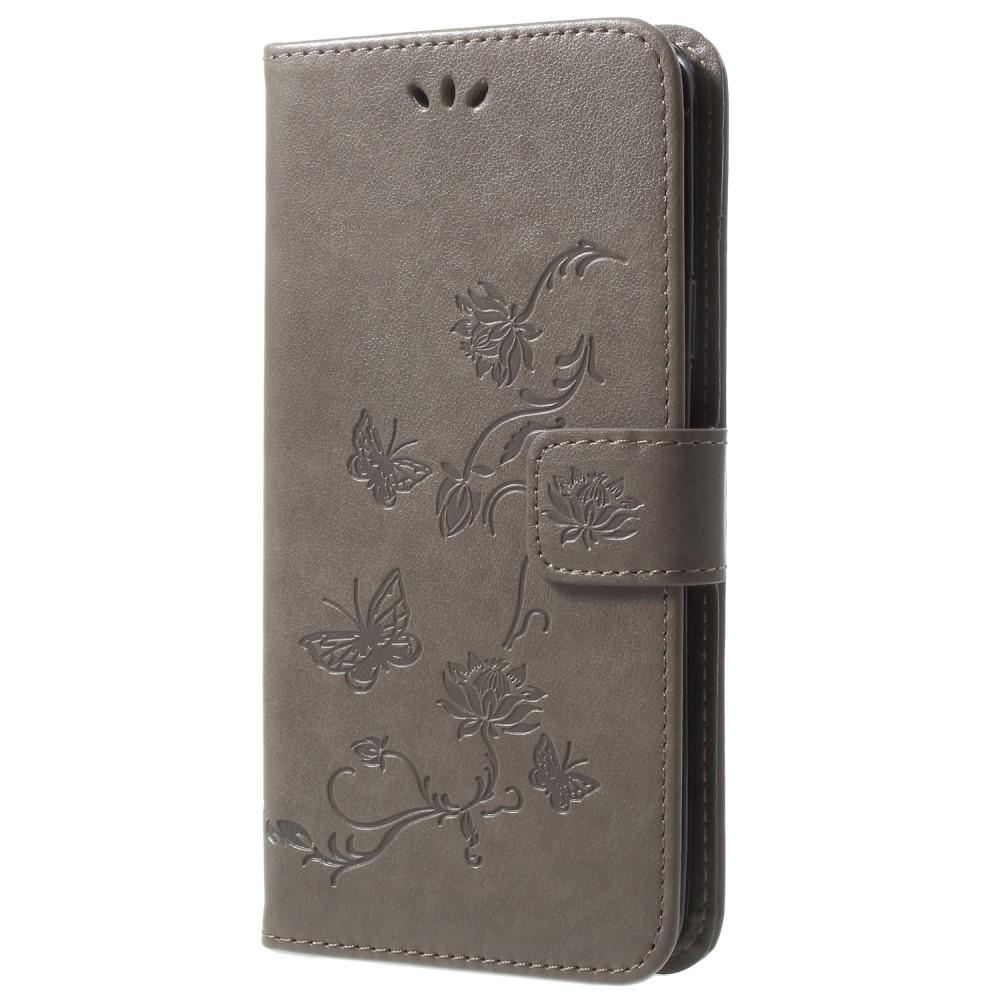 Samsung Galaxy S9 Plus Leather Cover Imprinted Butterflies Grey
