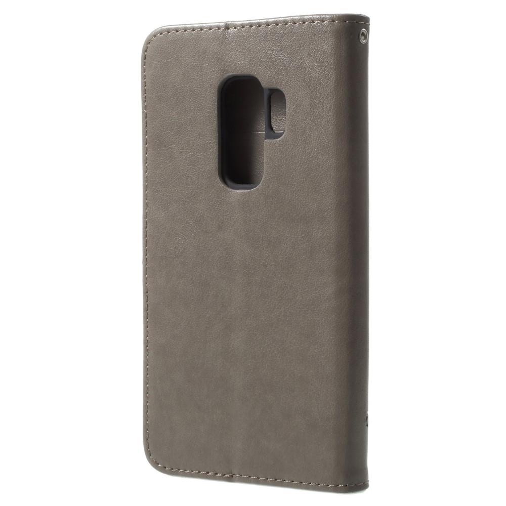 Samsung Galaxy S9 Plus Leather Cover Imprinted Butterflies Grey