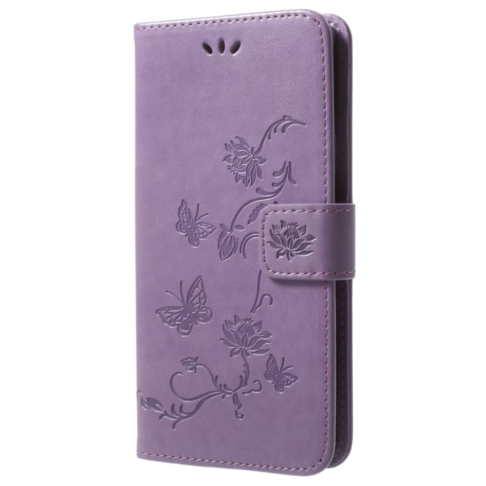 Samsung Galaxy S9 Plus Leather Cover Imprinted Butterflies Purple