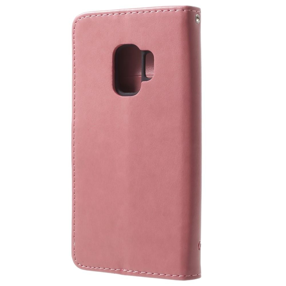 Samsung Galaxy S9 Leather Cover Imprinted Butterflies Pink