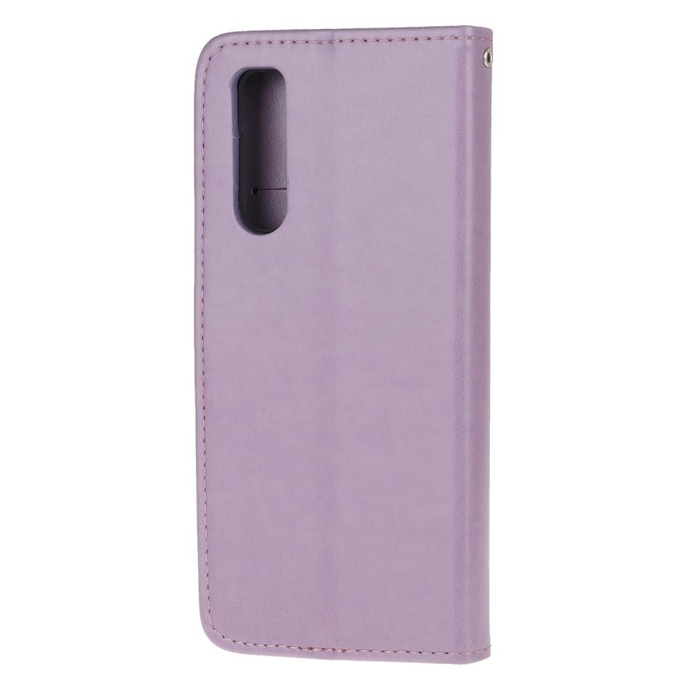 Sony Xperia 5 Leather Cover Imprinted Butterflies Purple