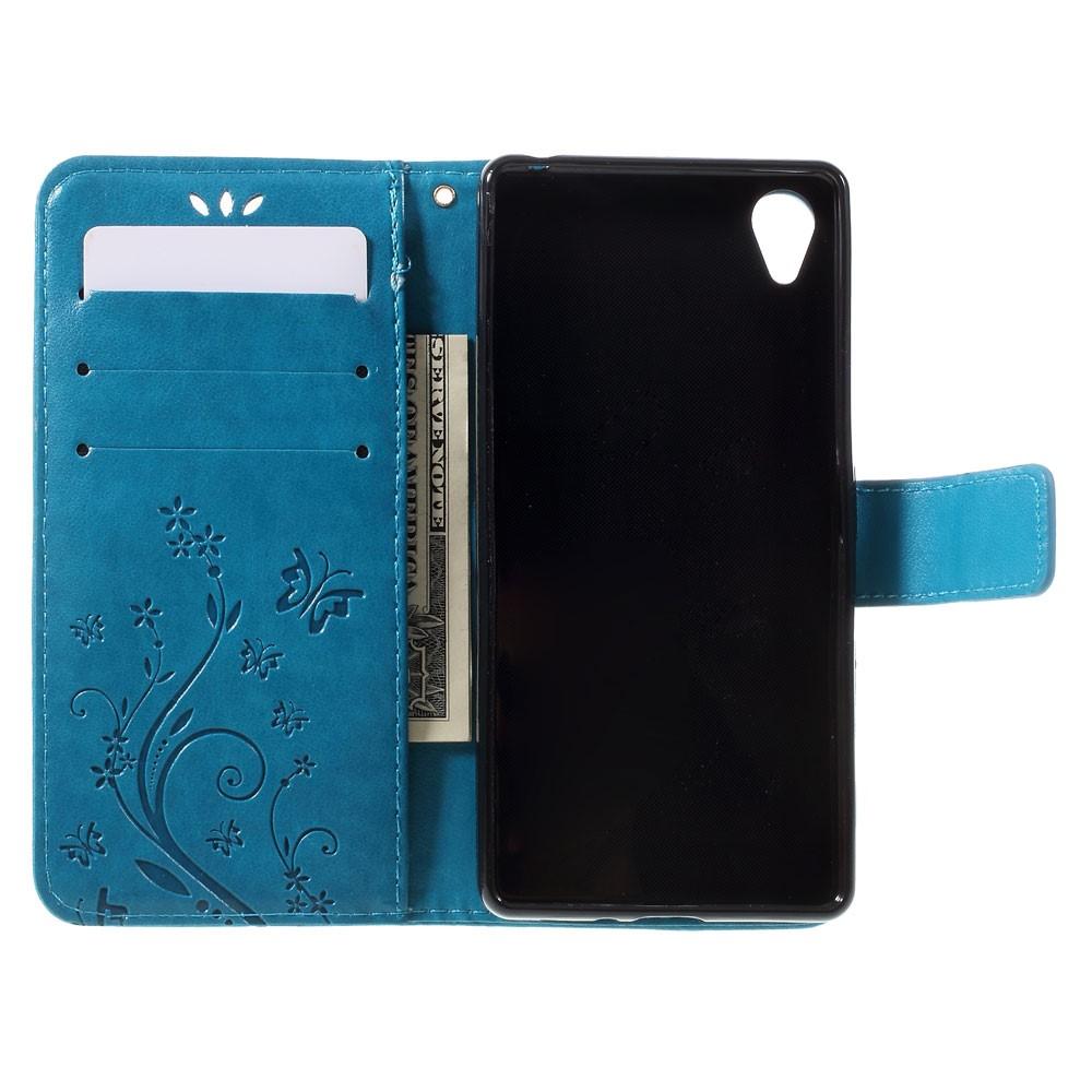 Sony Xperia X Leather Cover Imprinted Butterflies Blue