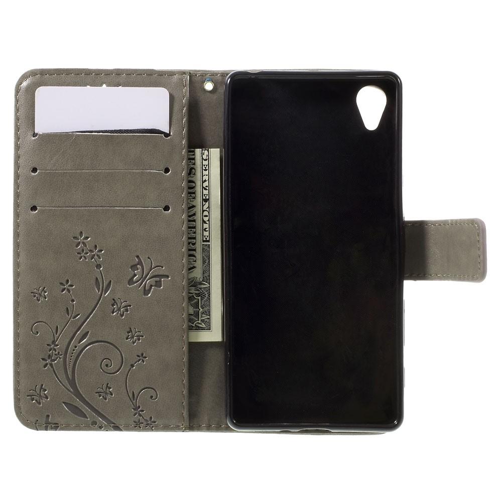 Sony Xperia X Leather Cover Imprinted Butterflies Grey