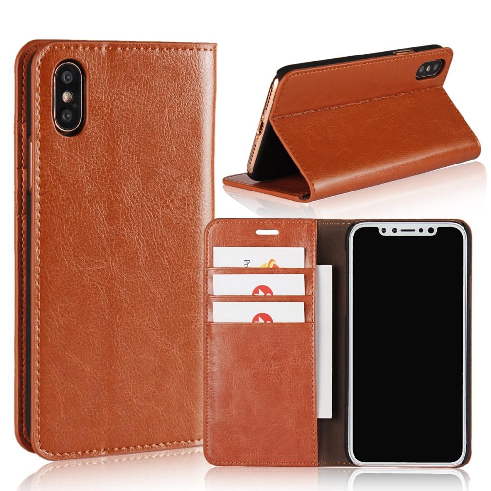 iPhone X/XS Genuine Leather Wallet Case Brown