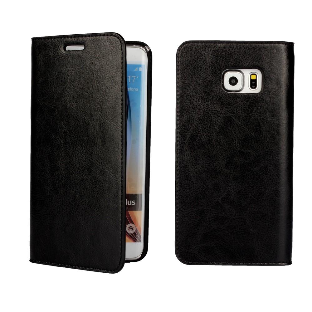 Samsung Galaxy S6 Edge Plus Genuine Leather Wallet Case Black