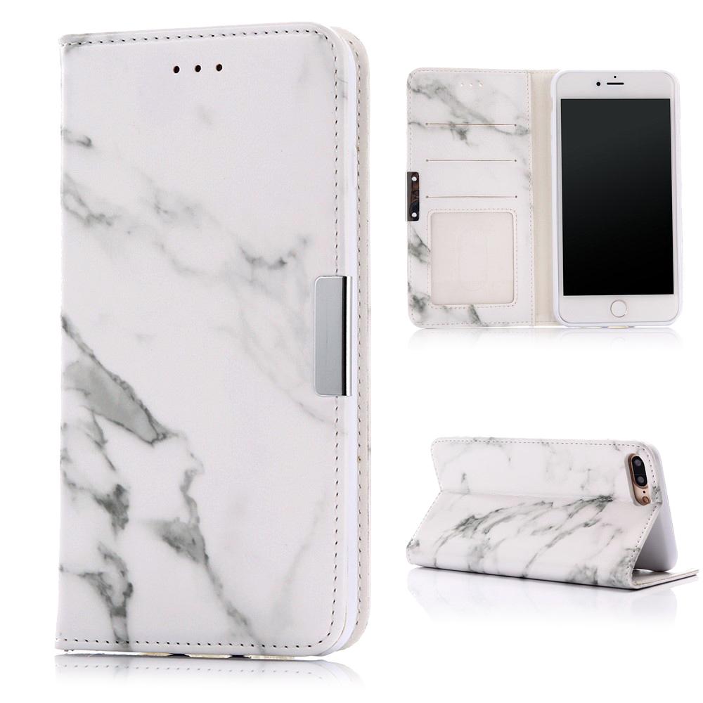 iPhone 7 Plus/8 Plus Wallet Book Cover White Marble