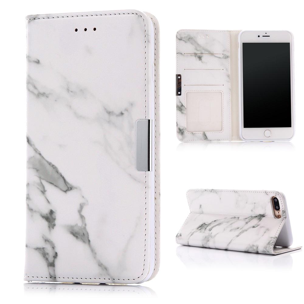 iPhone 7 Plus/8 Plus Wallet Book Cover White Marble