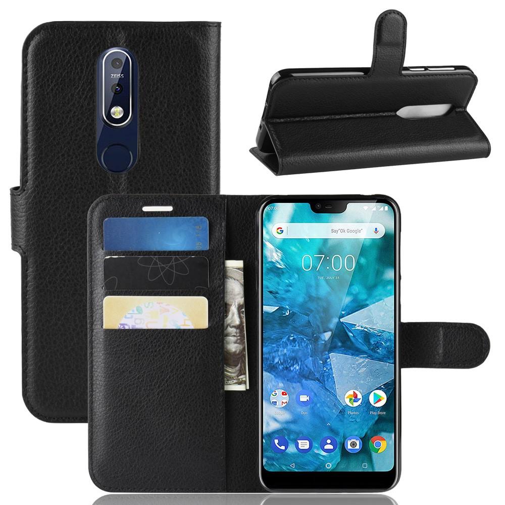 Nokia 7.1 Wallet Book Cover Black