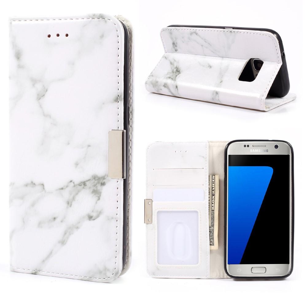 Samsung Galaxy S7 Wallet Book Cover White Marble