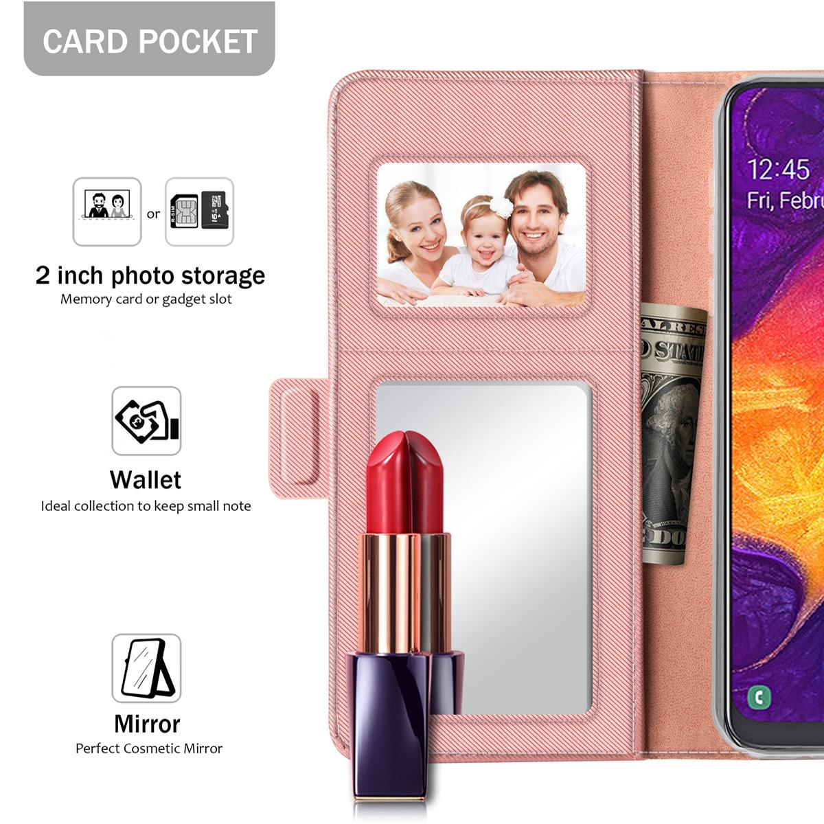 Samsung Galaxy A50 Wallet Case Mirror Pink Gold