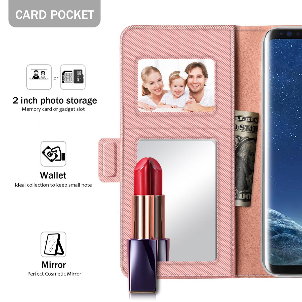 Samsung Galaxy S8 Wallet Case Mirror Pink Gold