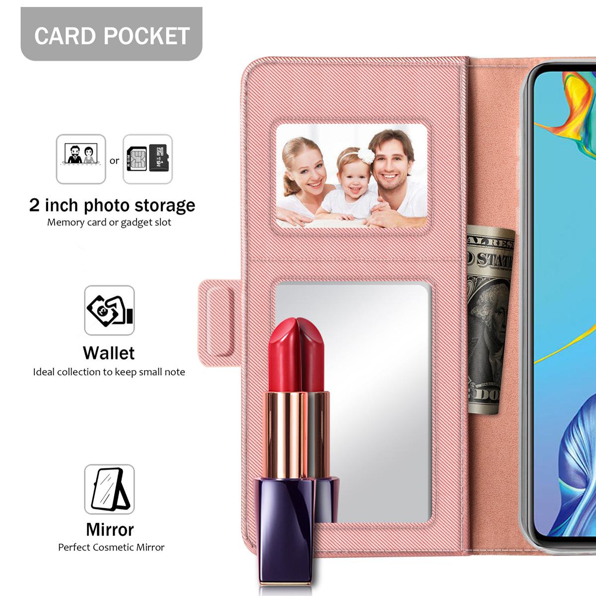 Huawei P30 Wallet Case Mirror Pink Gold