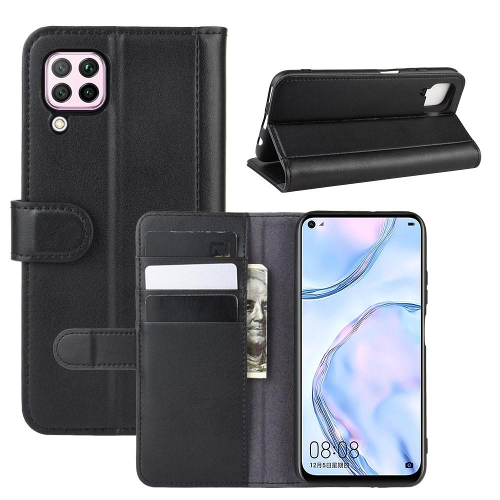 Huawei P40 Lite Genuine Leather Wallet Case Black