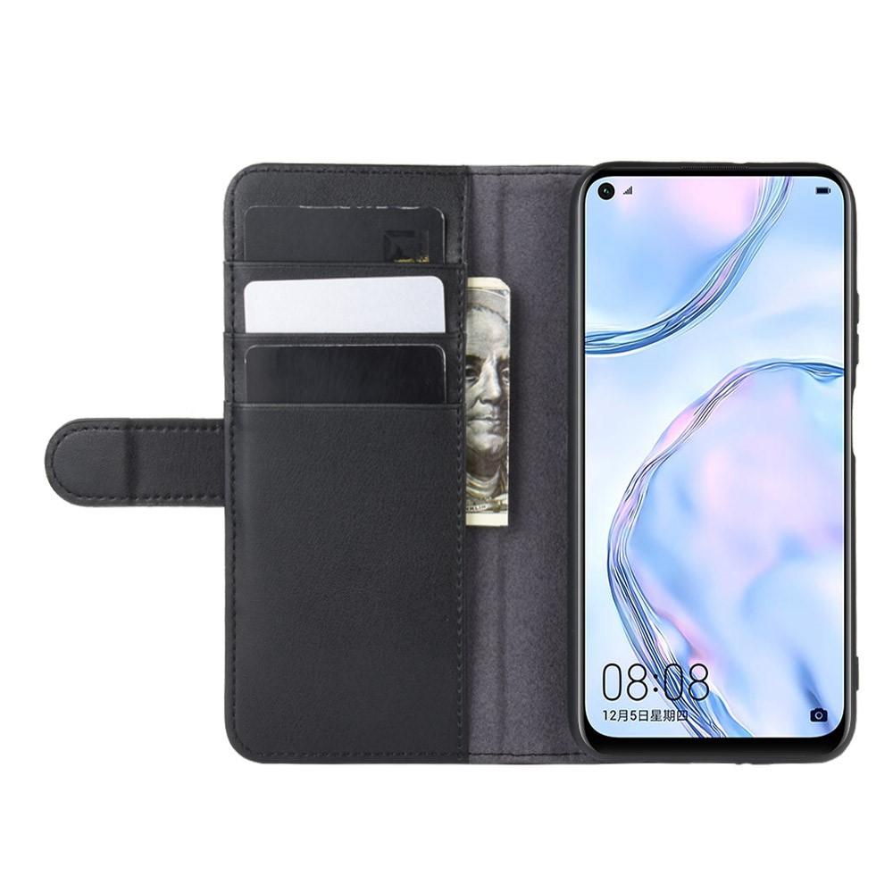 Huawei P40 Lite Genuine Leather Wallet Case Black