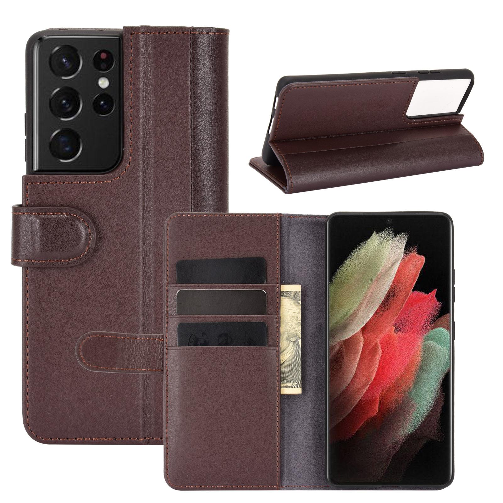 Samsung Galaxy S21 Ultra Genuine Leather Wallet Case Brown