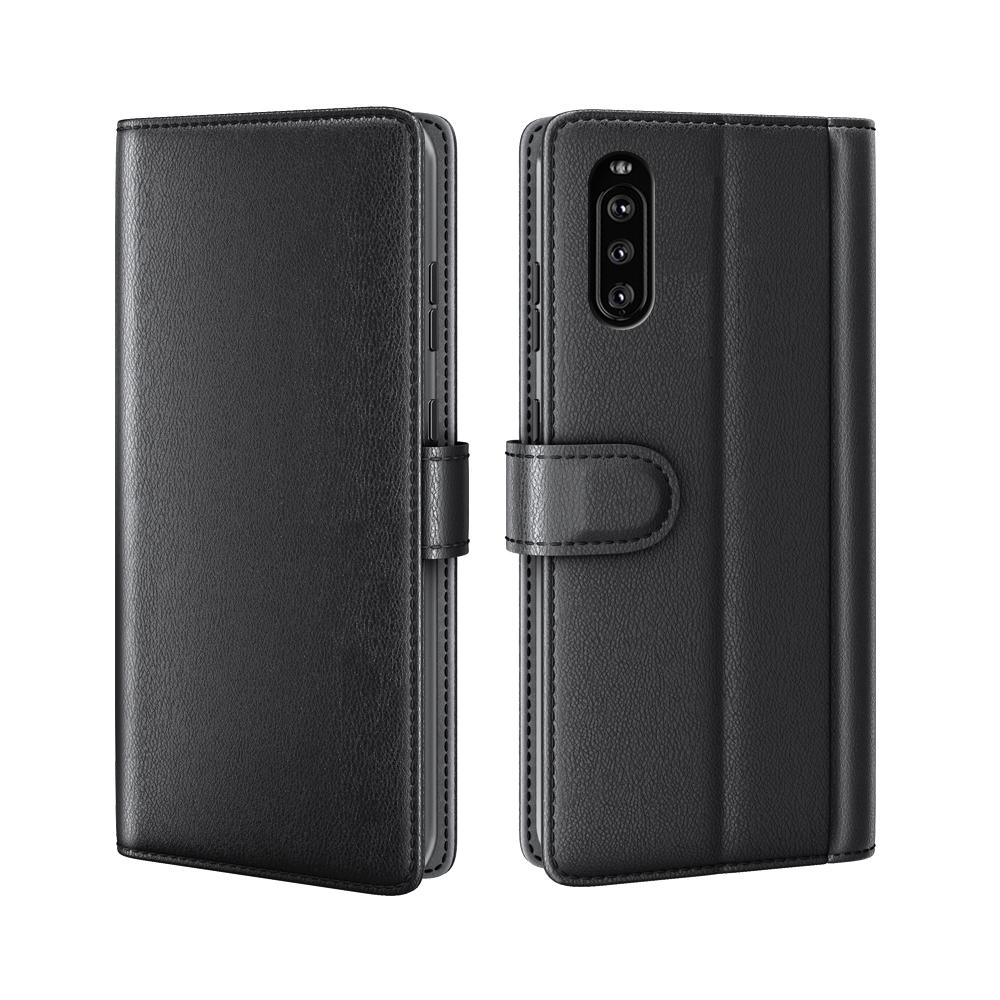 Sony Xperia 10 III Genuine Leather Wallet Case Black