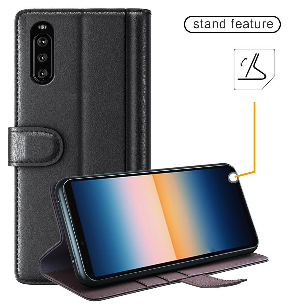 Sony Xperia 10 III Genuine Leather Wallet Case Black