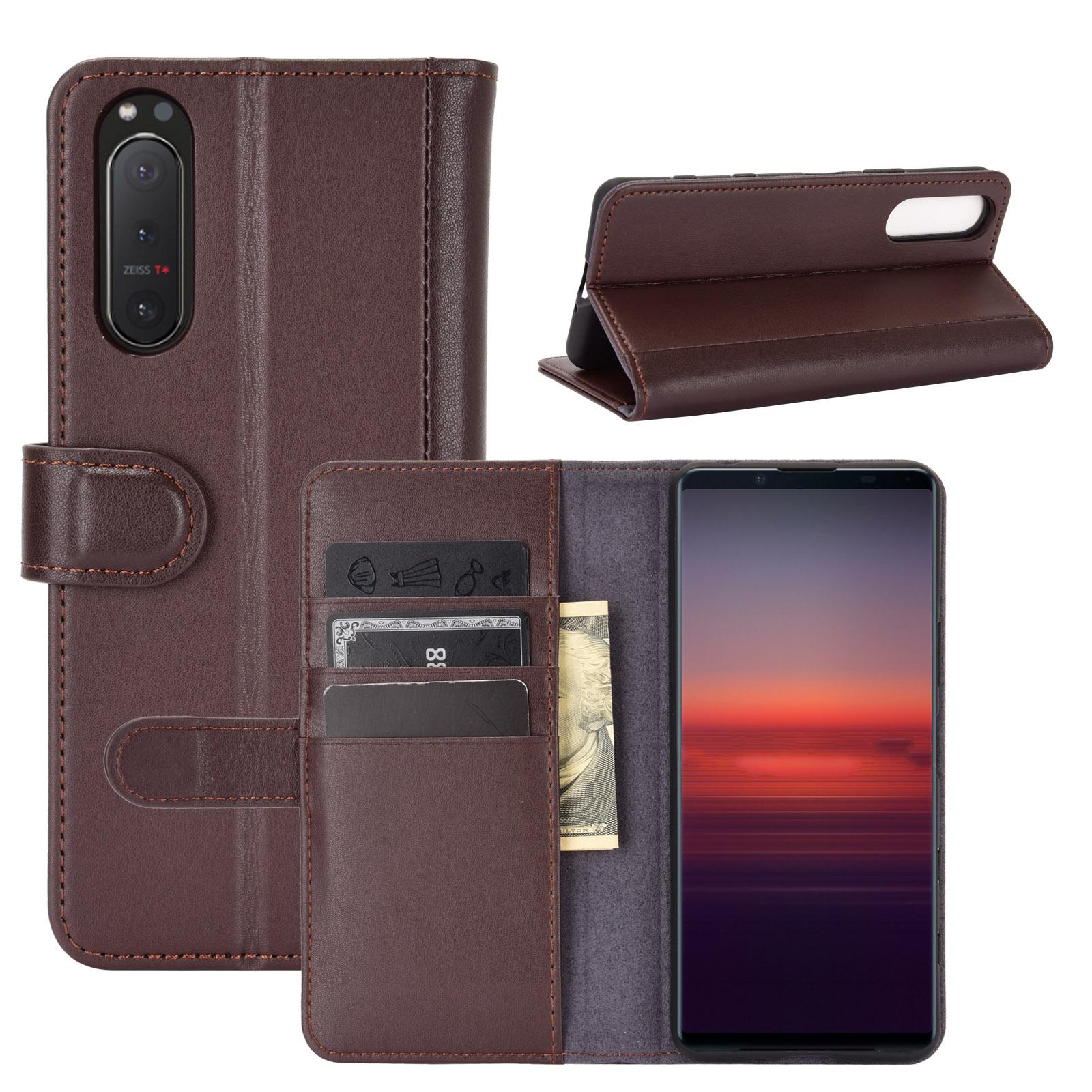 Sony Xperia 5 II Genuine Leather Wallet Case Brown
