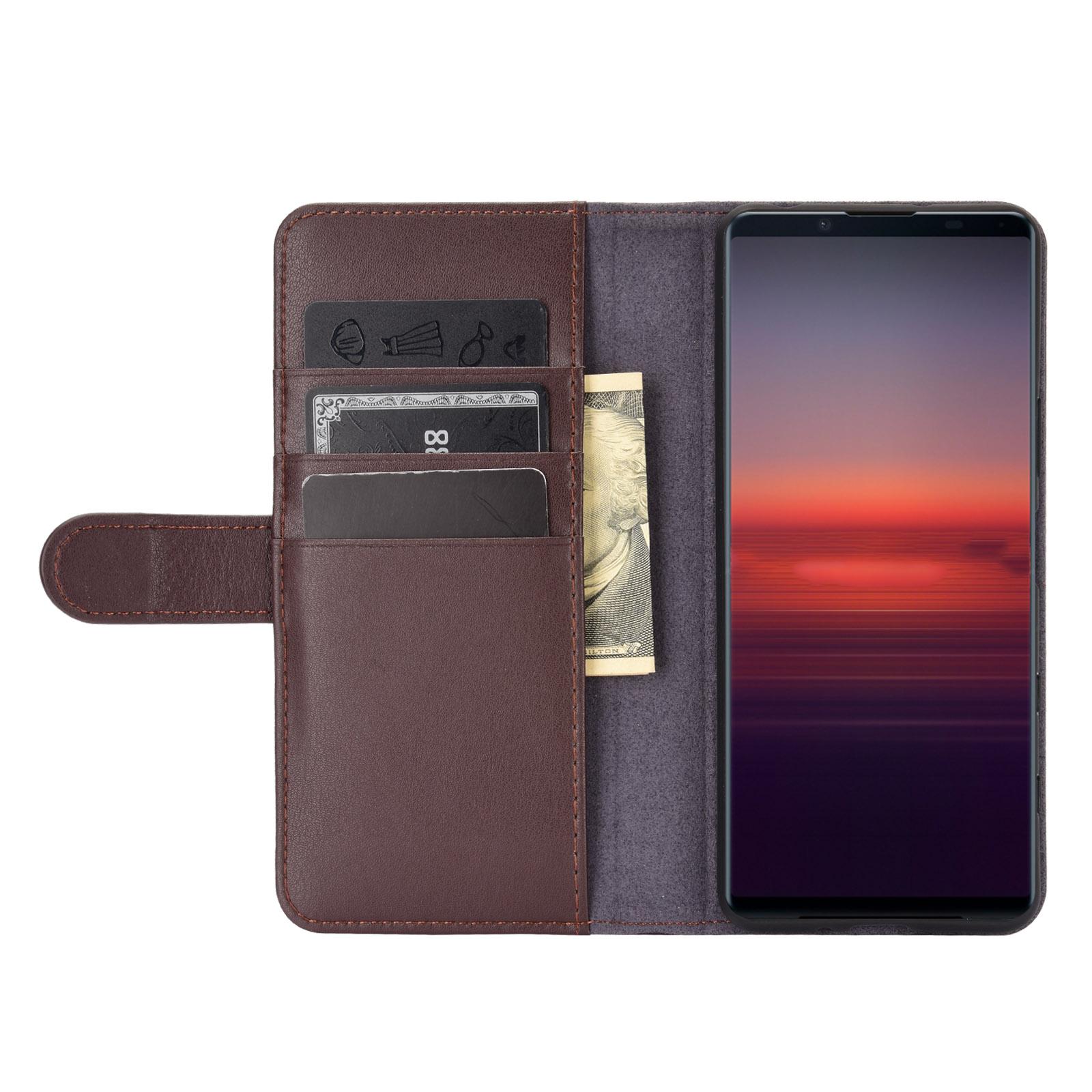 Sony Xperia 5 II Genuine Leather Wallet Case Brown