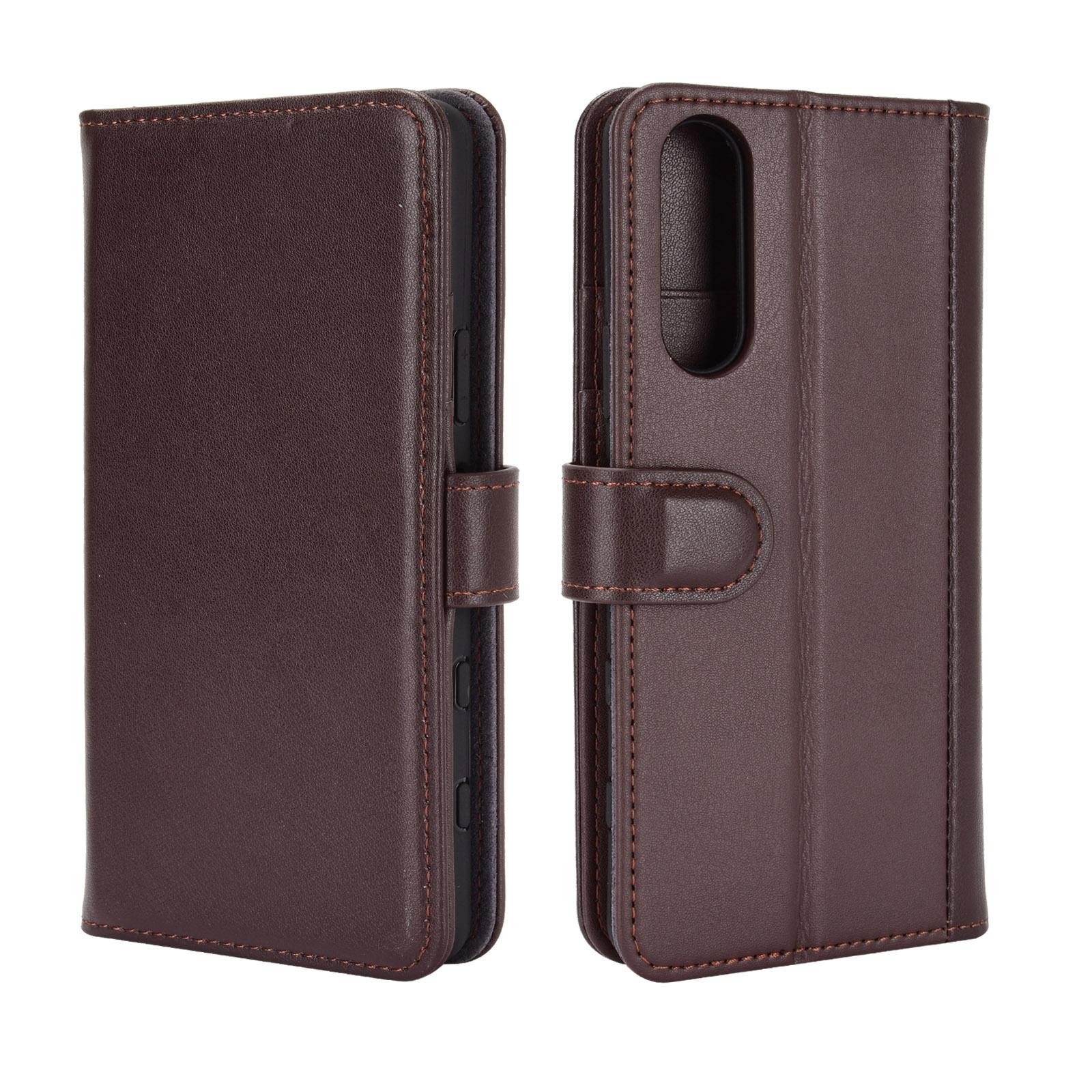 Sony Xperia 5 II Genuine Leather Wallet Case Brown