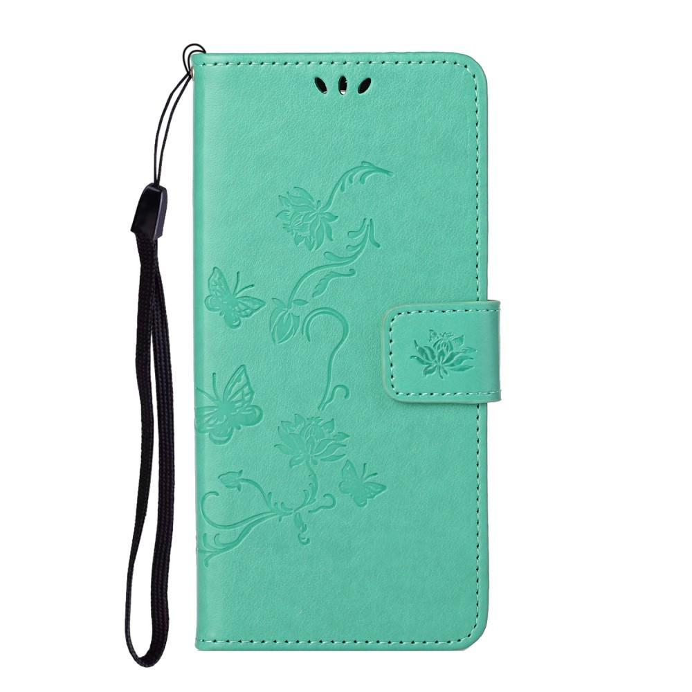 Samsung Galaxy S21 FE Leather Cover Imprinted Butterflies Green