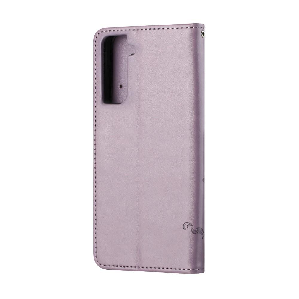 Samsung Galaxy S21 FE Leather Cover Imprinted Butterflies Purple