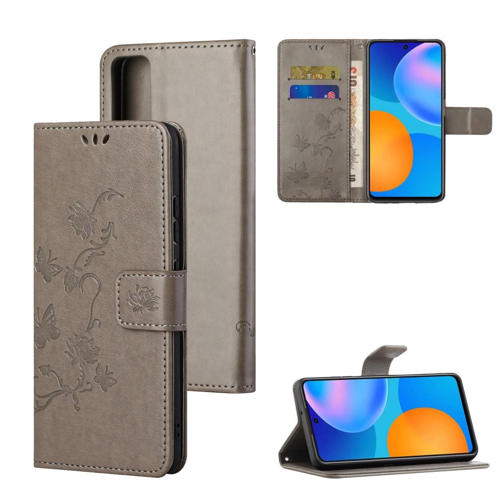 Huawei P Smart 2021 Leather Cover Imprinted Butterflies Grey