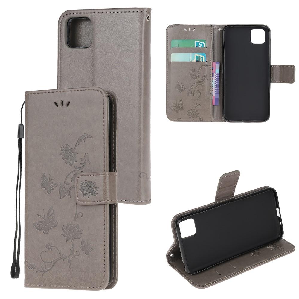 Huawei Y5p Leather Cover Imprinted Butterflies Grey