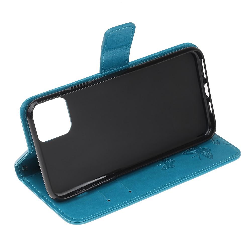 iPhone 12 Mini Leather Cover Imprinted Butterflies Blue