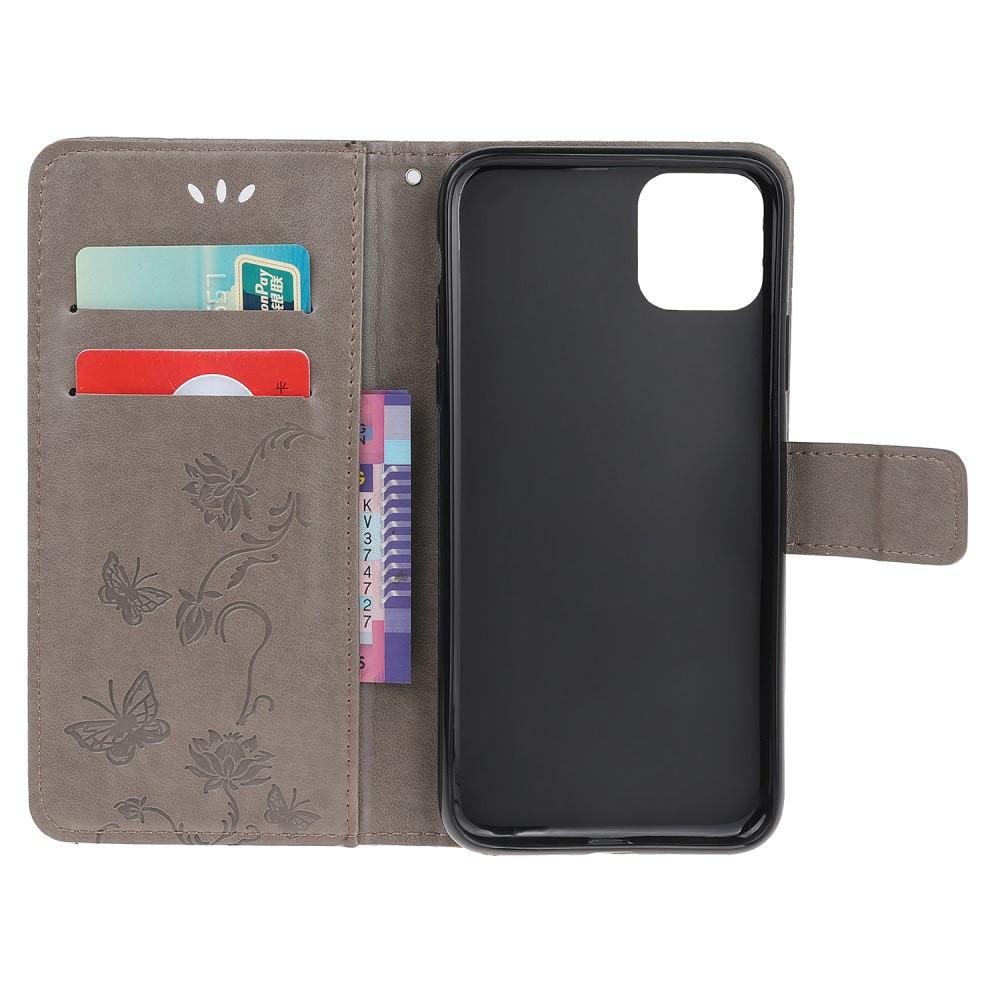 Apple iPhone 12 Mini Leather Cover Imprinted Butterflies Grey