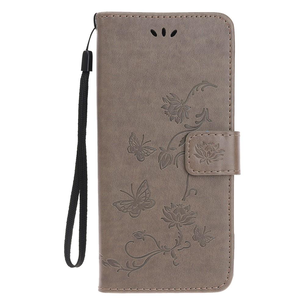 Apple iPhone 12 Mini Leather Cover Imprinted Butterflies Grey
