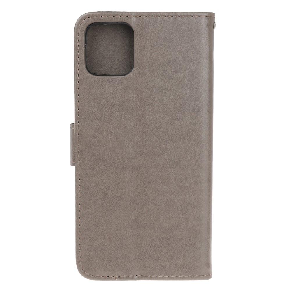 Apple iPhone 12 Mini Leather Cover Imprinted Butterflies Grey