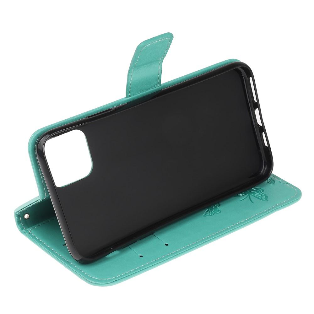 Apple iPhone 12 Mini Leather Cover Imprinted Butterflies Green